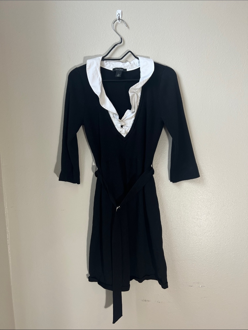 White House Black Market Black Dress with White Ruffled Collar